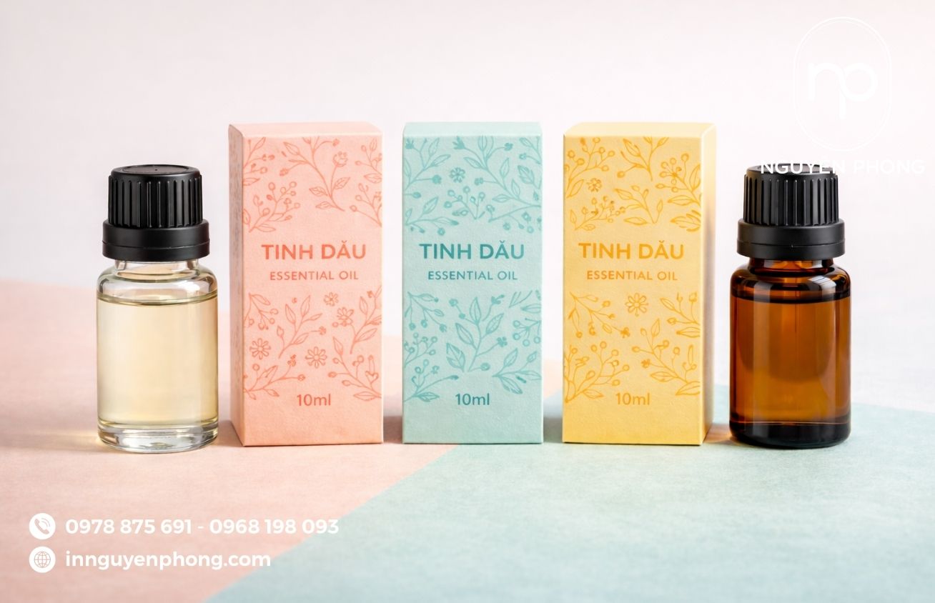 Mẫu in hộp đựng tinh dầu in màu đẹp 